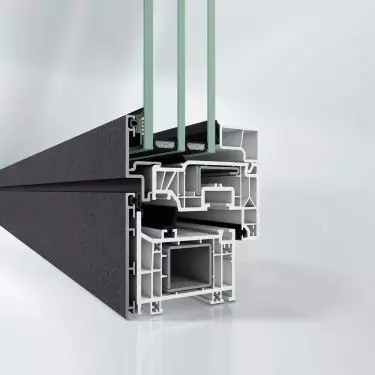 Cross-section through the Schüco Symbiotic plastic-aluminium profile
