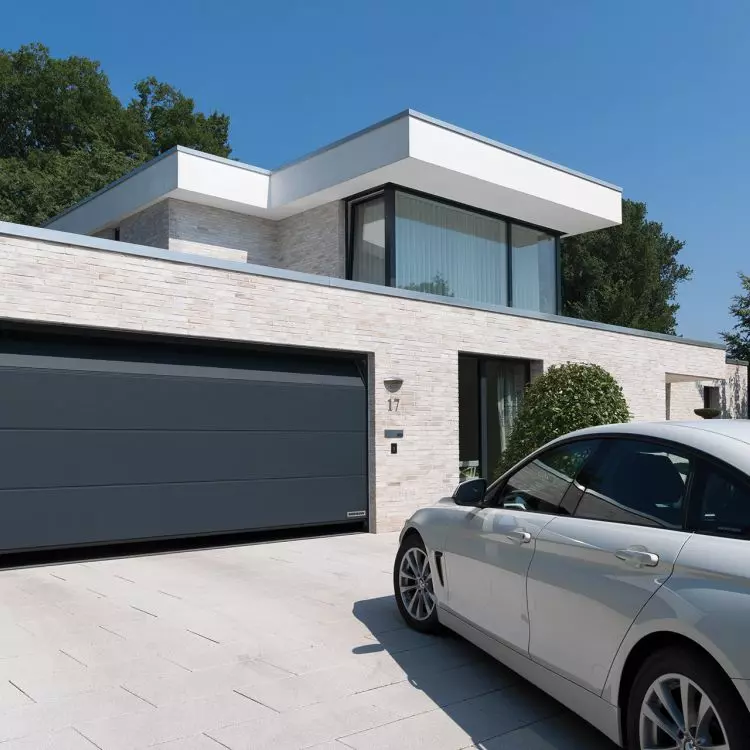Sectional garage door with Planar surface, color CH 703 Matt deluxe (anthracite with metallic effect)