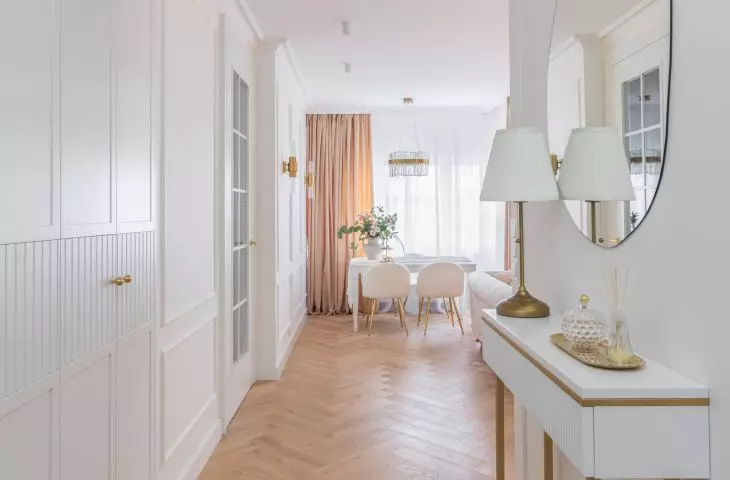 The floor in the hall was laid in herringbone pattern
