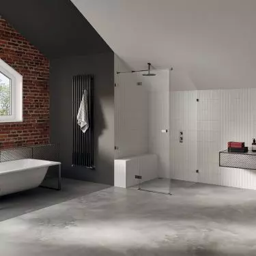 Avexa Gunmetal Brushed cabin with bevel and wall in the On Dimension program 
