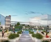 miejsce pod filharmonię / „Centrum Muzyki” (po prawej), poglądowa wizualizacja z 2022 roku