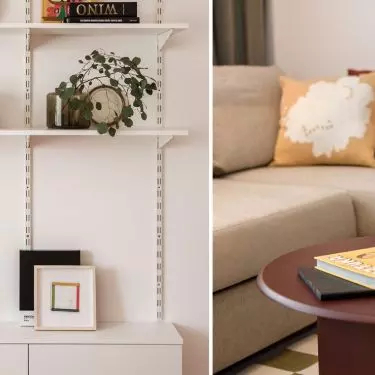 The furniture has a function to adjust the number and distribution of shelves