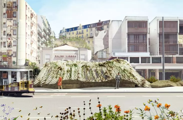 Design of a tram stop on Praça Martim Moniz in Lisbon using Urban MYCOskin