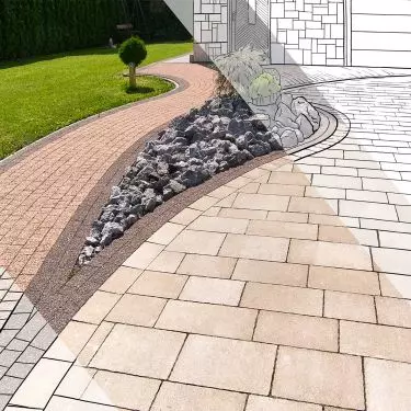 Via Strada pastello i Granit płukany pomarańczowy