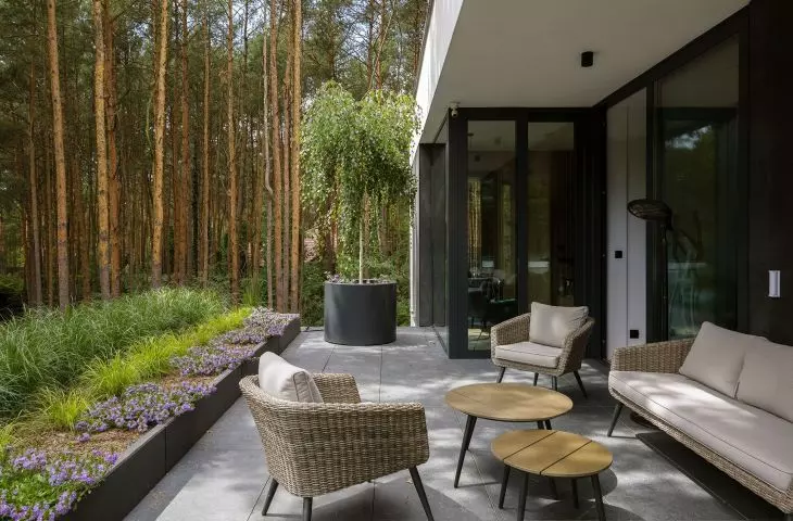 The villa has two covered terraces