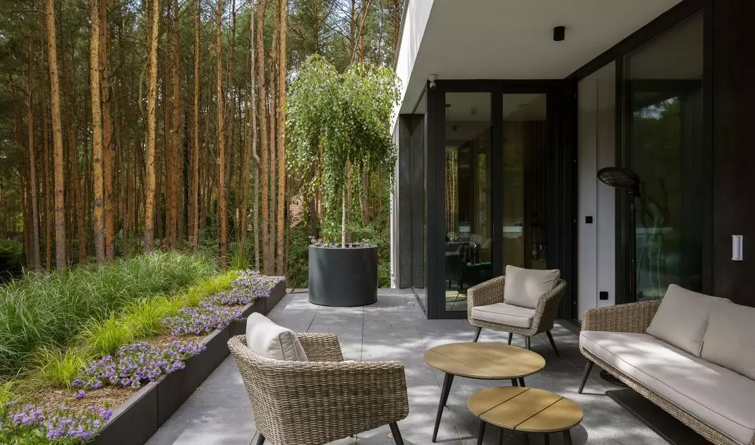 The villa has two covered terraces