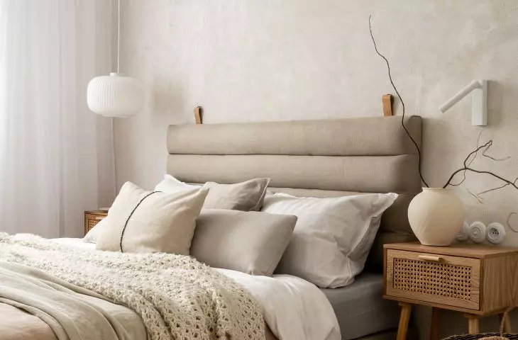 Bedside tables are decorated with Vienna braid