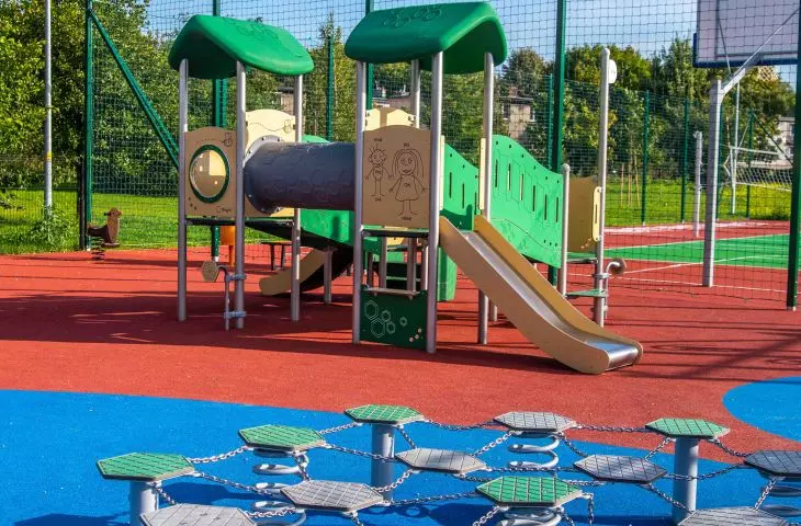 Buglo playground on revitalized grounds in Swietochlowice. Children's laughter can be heard again at the Kalina Pond.