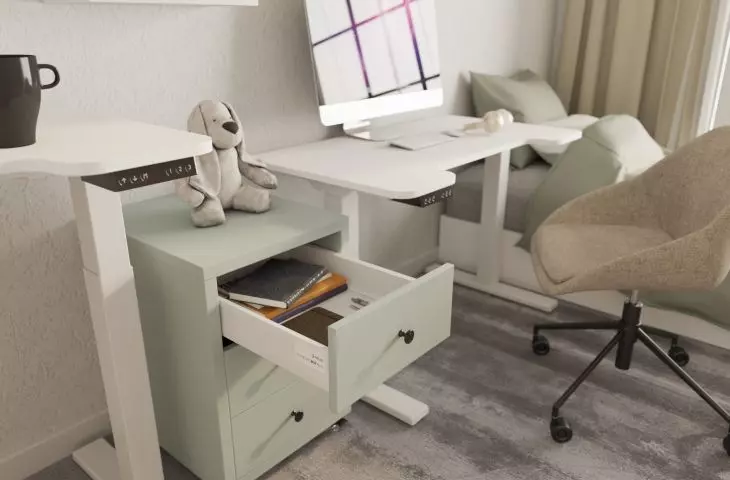 Desk with height-adjustable top position