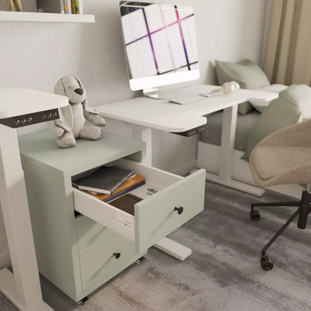 Desk with height-adjustable top position