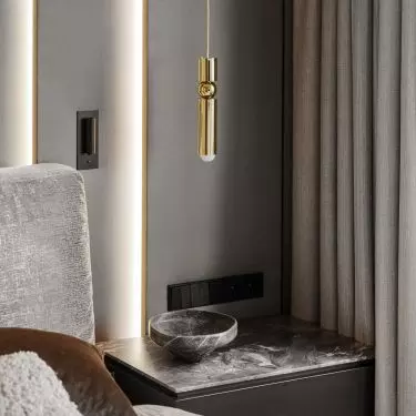 Bedside tables have stone tops