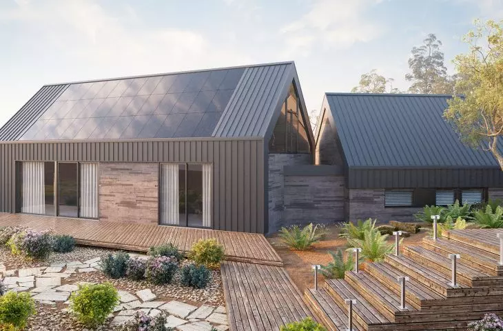 The passive part of the roof can be made systemically or with traditional materials: such as seamed metal sheets or clay tiles