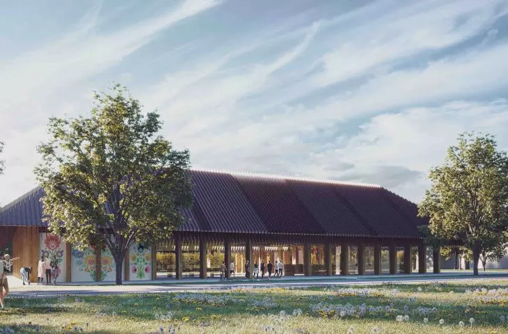 dach ma zostać wykonany z drewnianych pasów, które architekci nazwali „żyletkami”