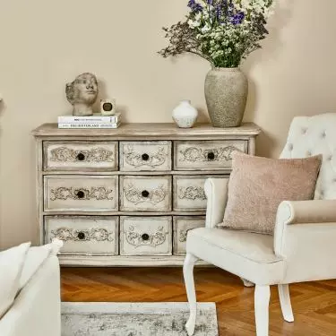 Decorative wooden furniture will add a rustic touch