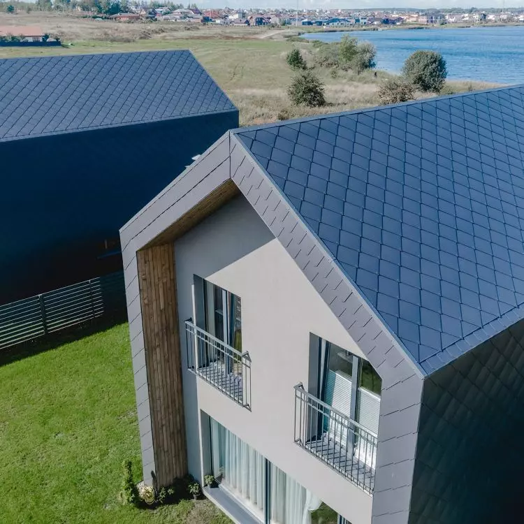 On the roof and facade of the building, smooth graphite-colored Cedral tile was used - French covering