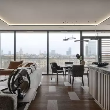 The living area offers a beautiful view of Warsaw