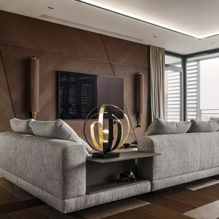 The TV wall was covered with wood