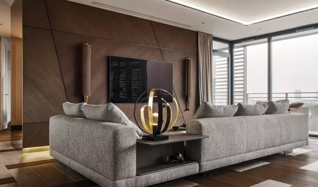 The TV wall was covered with wood