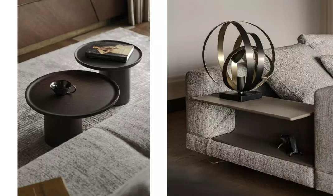 The warm color of the floor was broken with black accessories