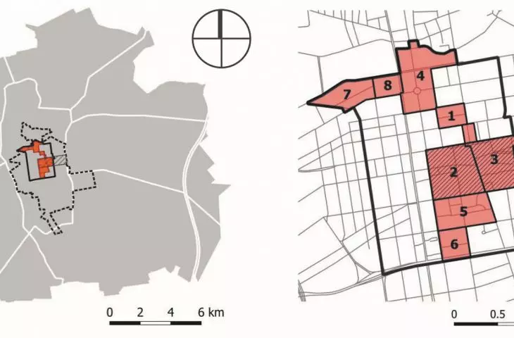 Location of the eight areas identified as priorities for inclusion in the Revitalization Project for the Centre of Łódź