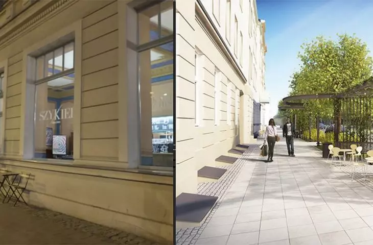 The space in front of the tenement in the North Street frontage, the state before construction and the designed state