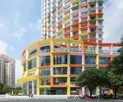 Kolorowa rama na fasadzie Centrum Kobiet i Dzieci w Shenzhen