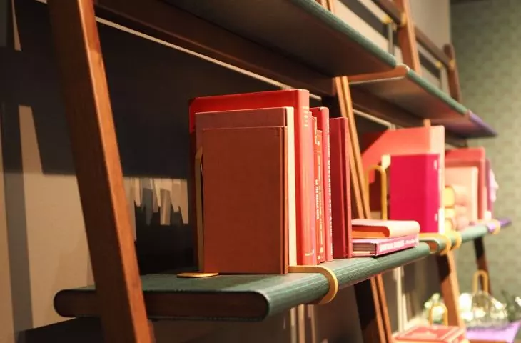 Poltrona Frau bookcase with leather covered shelves 