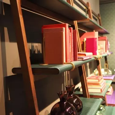 Poltrona Frau bookcase with leather covered shelves 