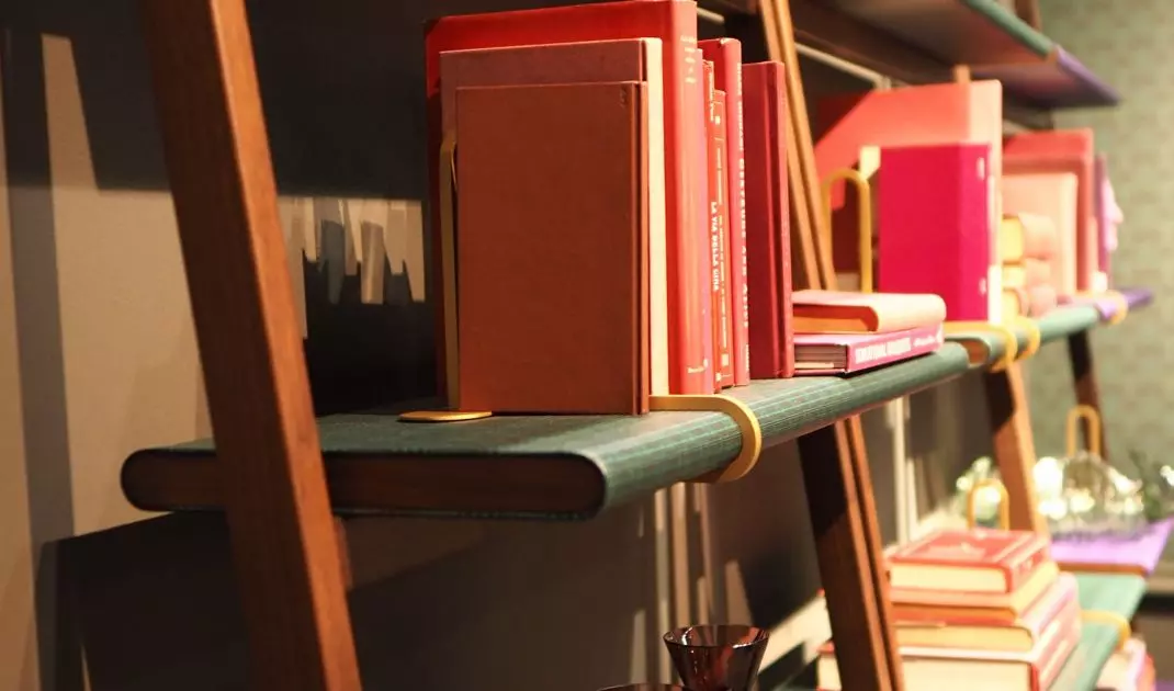 Poltrona Frau bookcase with leather covered shelves 