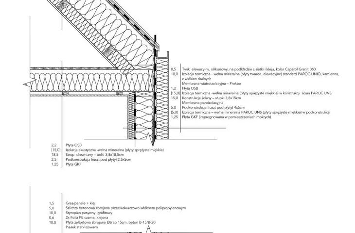 Detail cross-section of a house in energy-saving standard SIMPE ENERGY