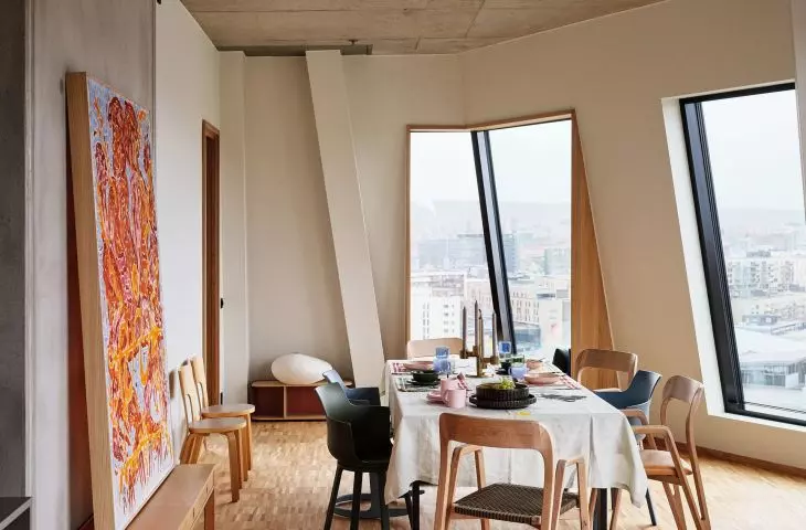 Example of the interior of Vertikal Nydalen decorated with minimal finishing materials