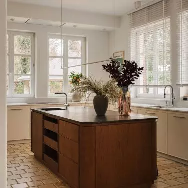 Kitchen floor resembles cobblestone