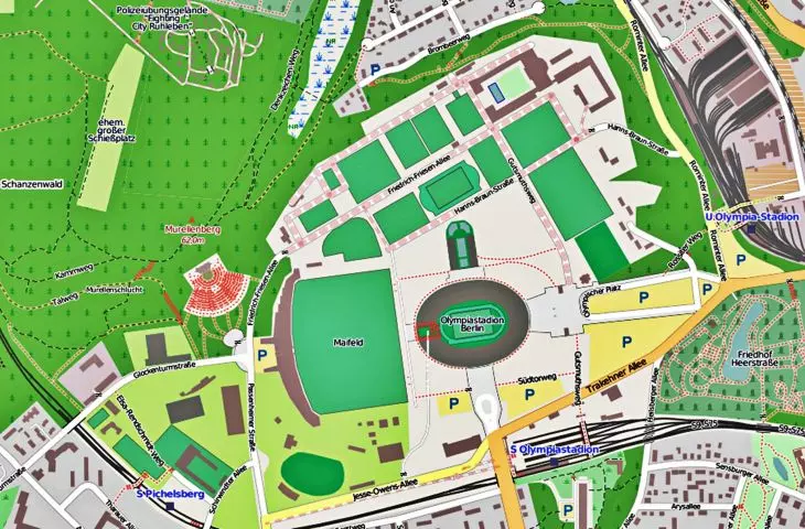 Map of the area around the Olympic Stadium in Berlin