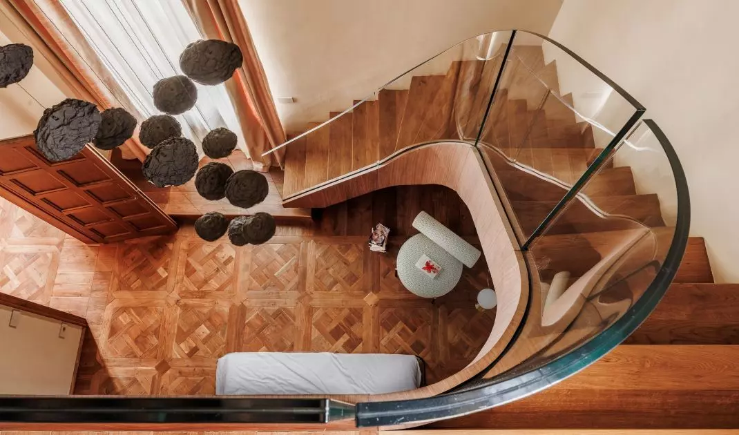 The staircase was made of recycled wood