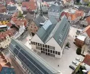 A bird's-eye view of the rooftops of the city of Korbach