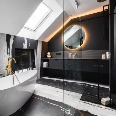 The apartment features smart lighting