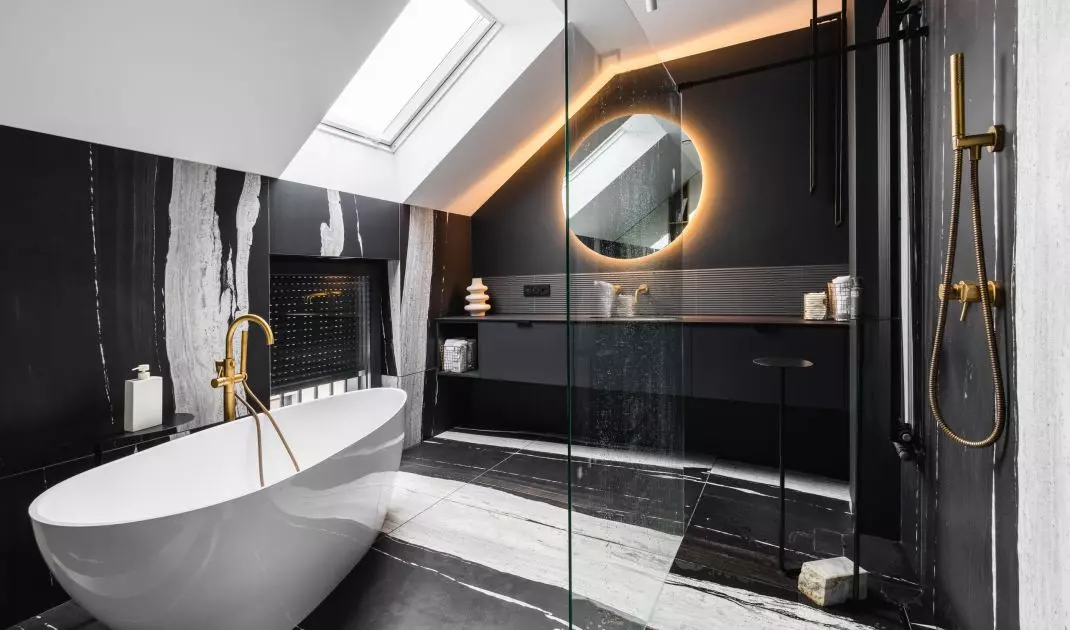 The apartment features smart lighting