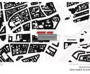 A projection of the vicinity of Masaryčka Station. The skyscraper Masaryčka is marked in red
