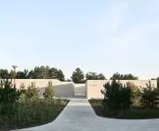 from the outside, the whole establishment was clad with oblong sandstone blocks from local quarries