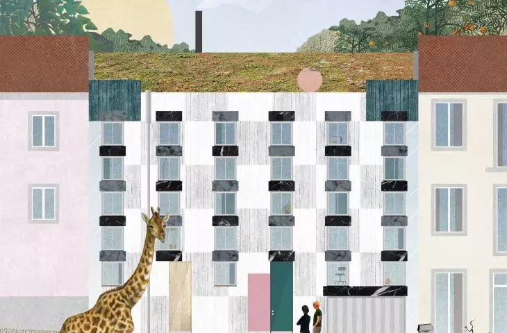 Kolaż z fasadą wykonany przez architektów pracowni
