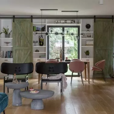 The living area consists of a living room, dining room and kitchen