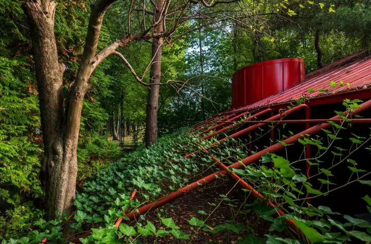 Dom koloru na ogródku działkowym od NOKE Architects