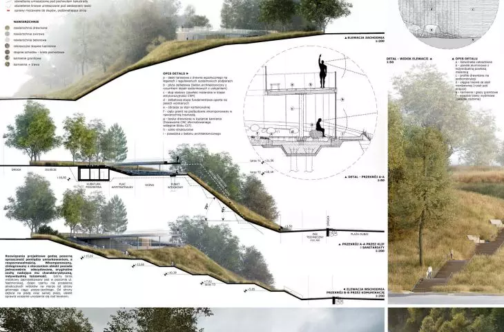 Platforma widokowa z zejściem na „Plażę Dubaj” w Jarosławcu, plansza konkursowa