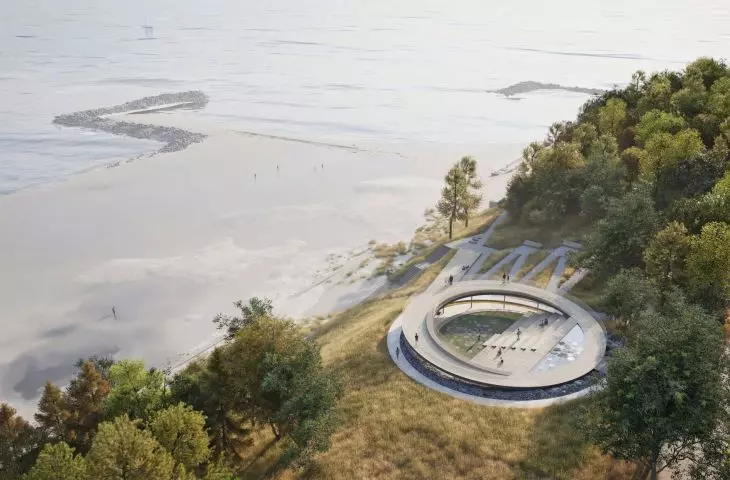 Platforma widokowa z zejściem na „Plażę Dubaj” w Jarosławcu, widok z lotu ptaka