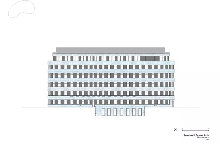 Rysunek architektoniczny zachodniej strony elewacji budynku