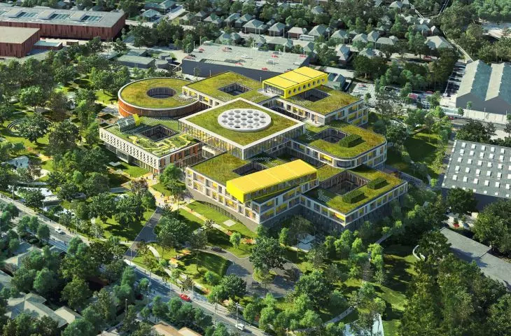 Wizualizacja widoku z lotu ptaka na kampus Lego w Billund