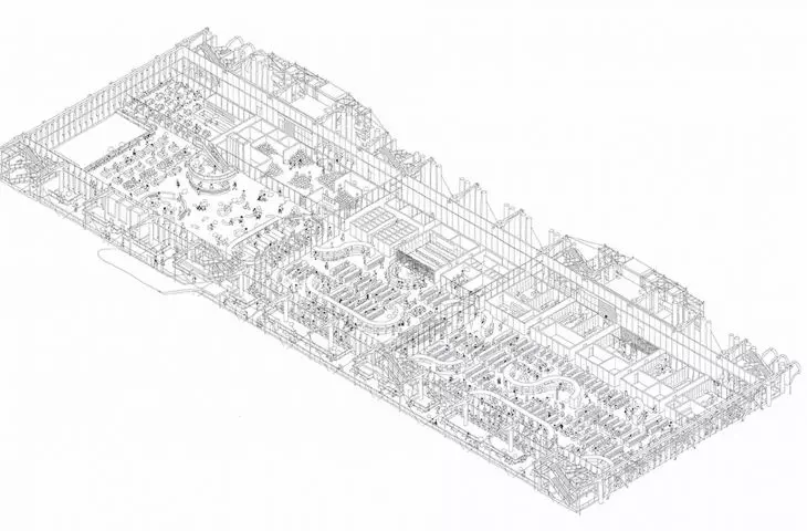 Aksonometria biblioteki publicznej w Centre Pompidou (poziom 2)