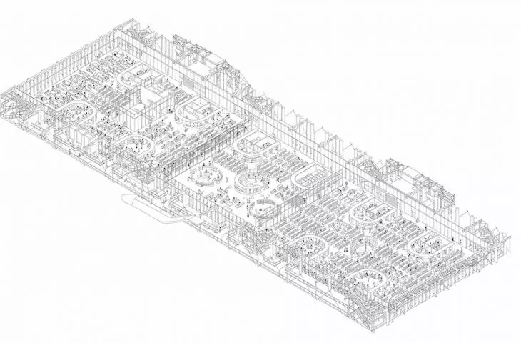 Aksonometria biblioteki publicznej w Centre Pompidou (poziom 3)