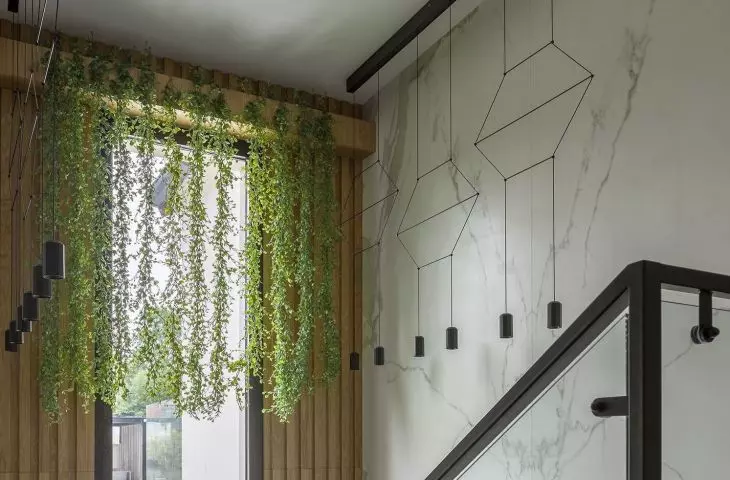 A unique staircase leads to the private area