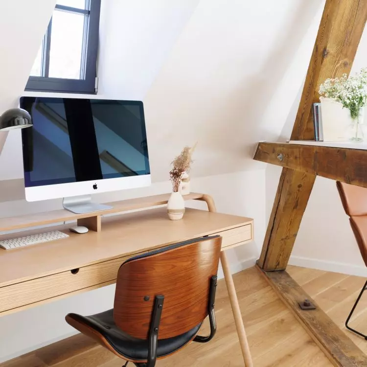 The bedroom has also been arranged as a work space